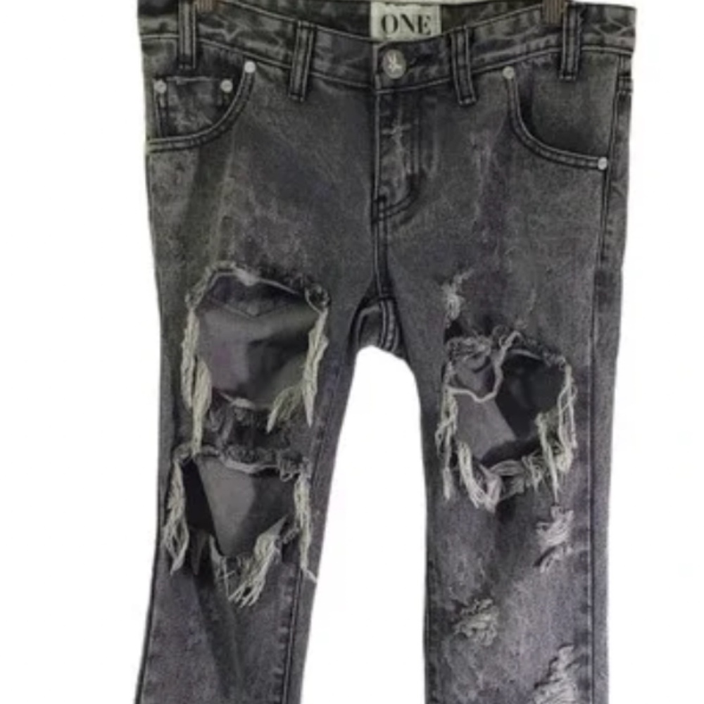 ONE, ONE TEASPOON Women's 25 Gray Solid Distressed, Skinny, Cropped Jeans GUC